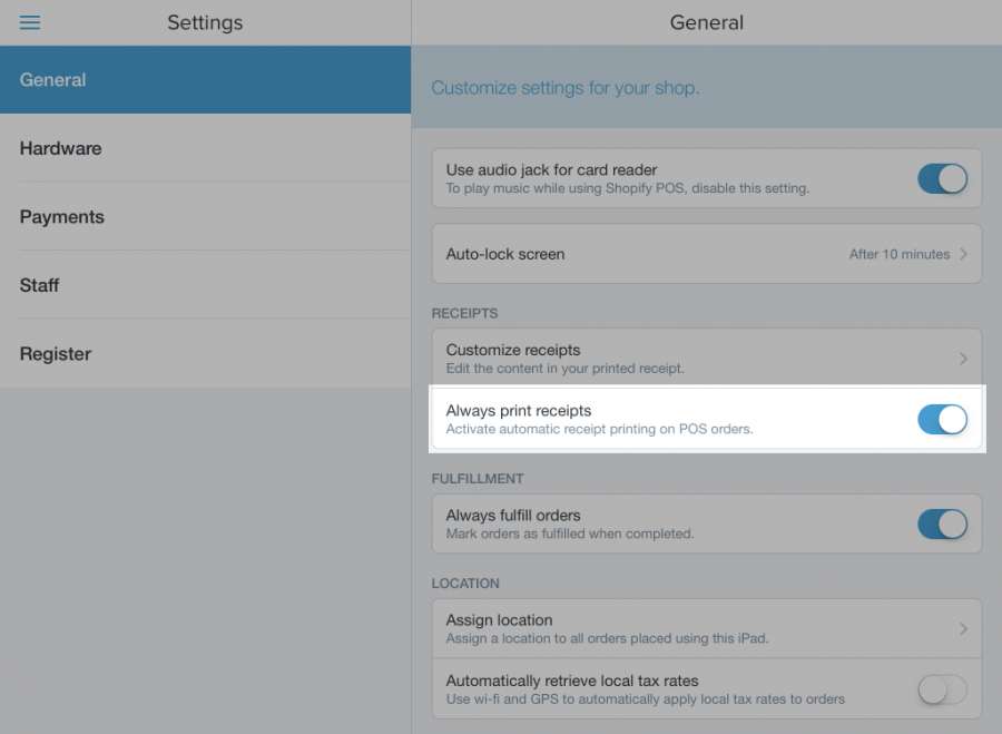 Sælger Blive gift Utålelig Shopify POS receipt ‹ Aloha pos help manual